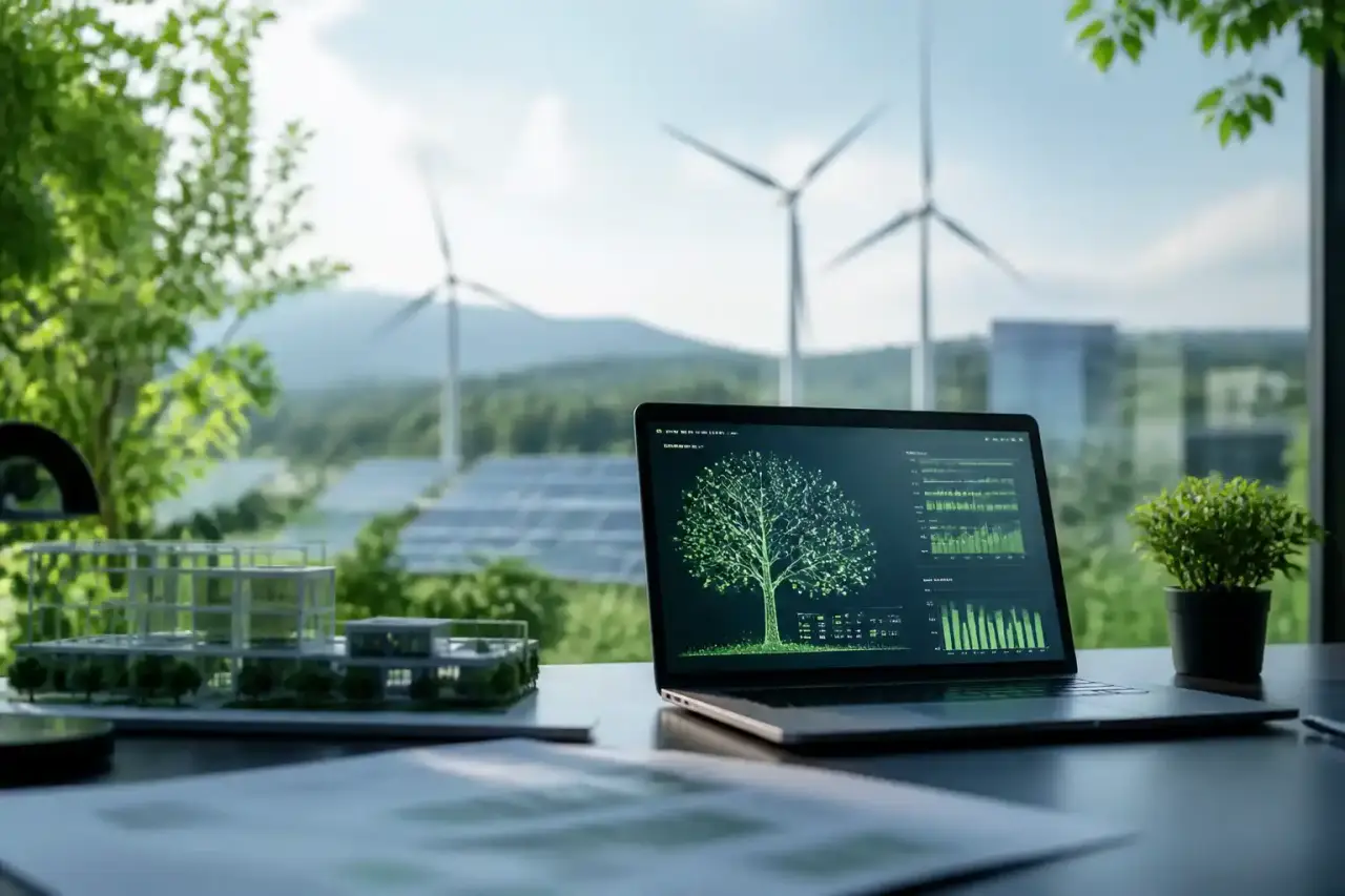 Visualisation abstraite d’une intelligence artificielle optimisant des données énergétiques GreenTech