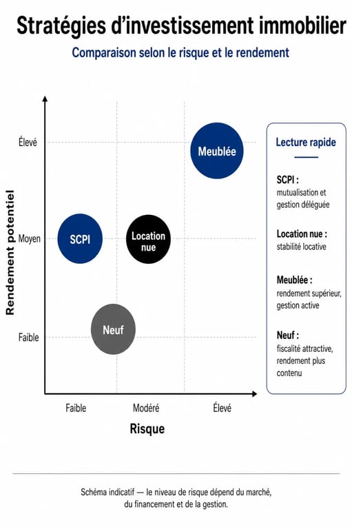 Tableau comparatif des stratégies d'investissement immobilier pour un guide investissement immobilier