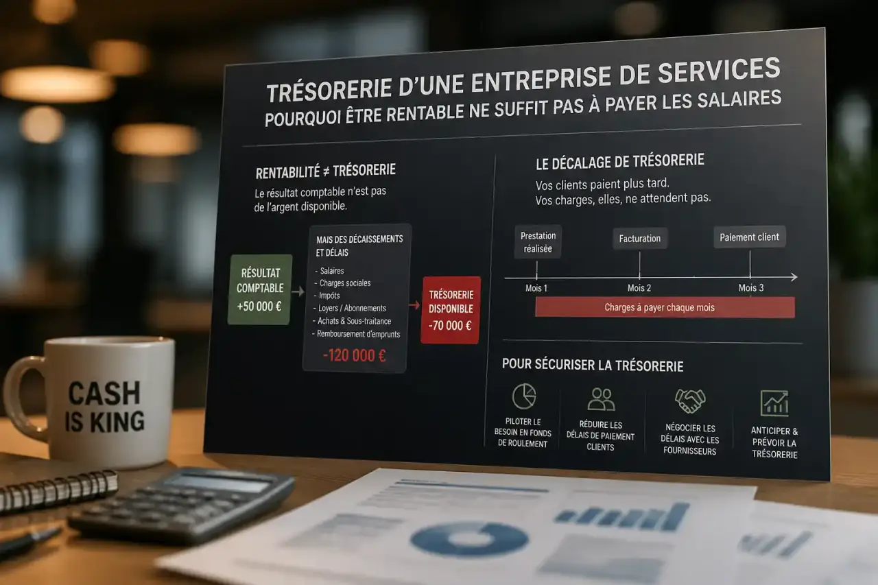 Trésorerie d'une entreprise de services : pourquoi être rentable ne suffit pas à payer les salaires