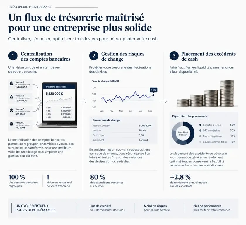 Schéma des flux financiers gérés par un gestionnaire de trésorerie