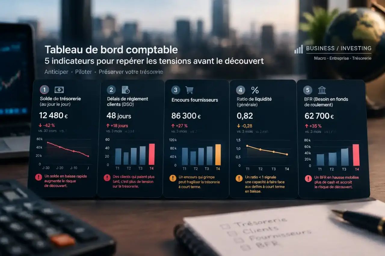 Tableau de bord comptable : 5 indicateurs pour repérer les tensions avant le découvert