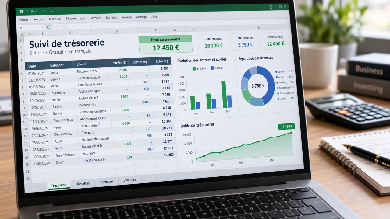 Tableau Excel de comptabilité simple et gratuit : 4 onglets pour suivre votre trésorerie